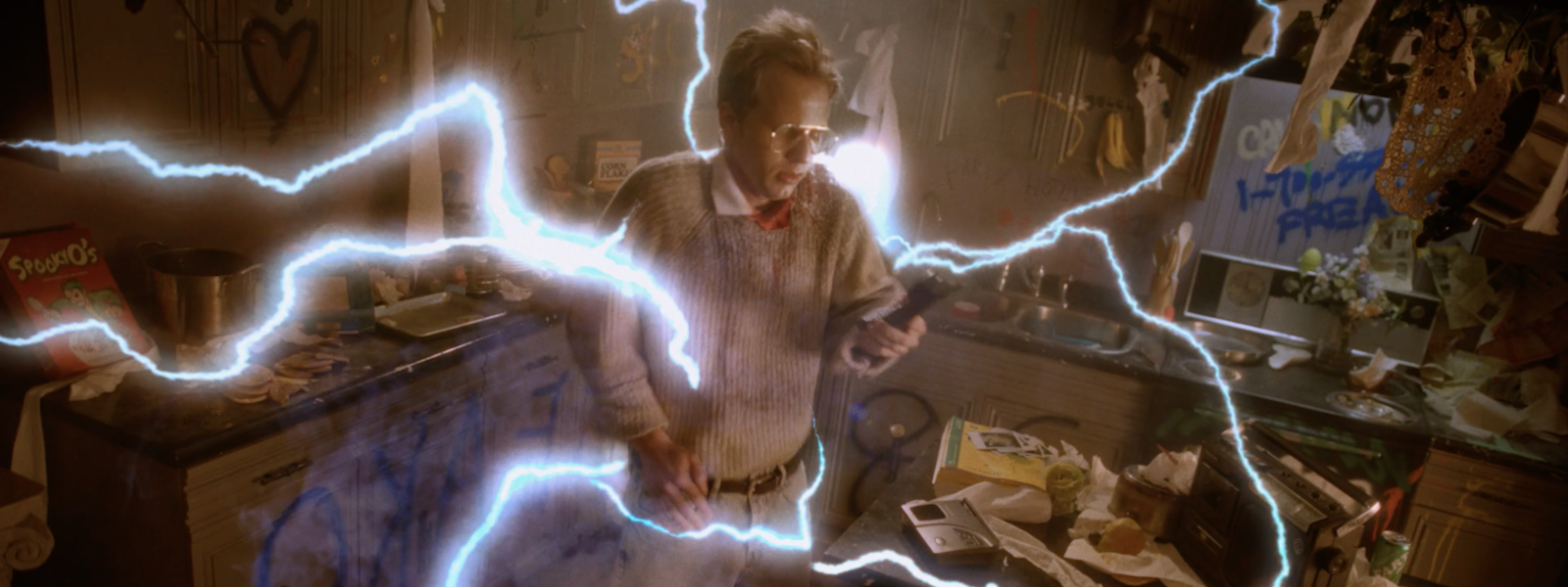 A man with electricity arcing around him
