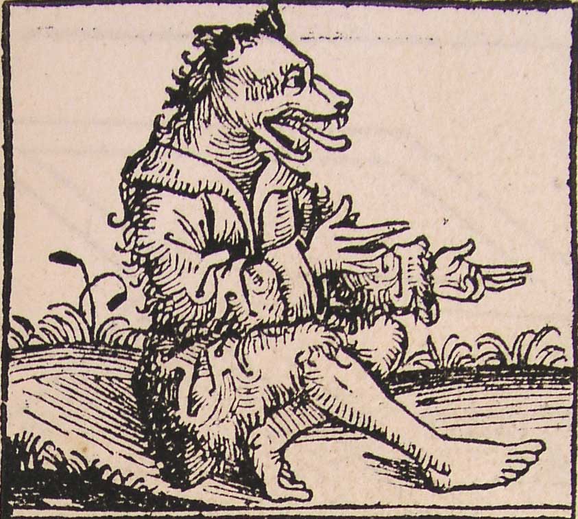 ancient medievel drawing of a dog headed person