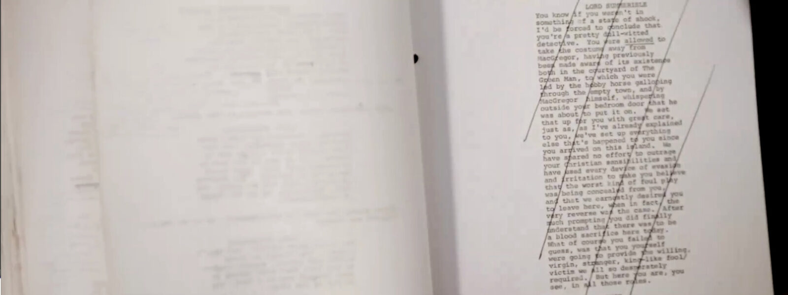 A script to The Wicker Man with lines crossed out