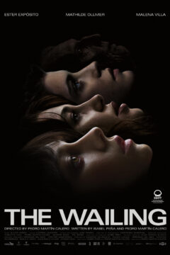 Three female faces on top of each other with a black background