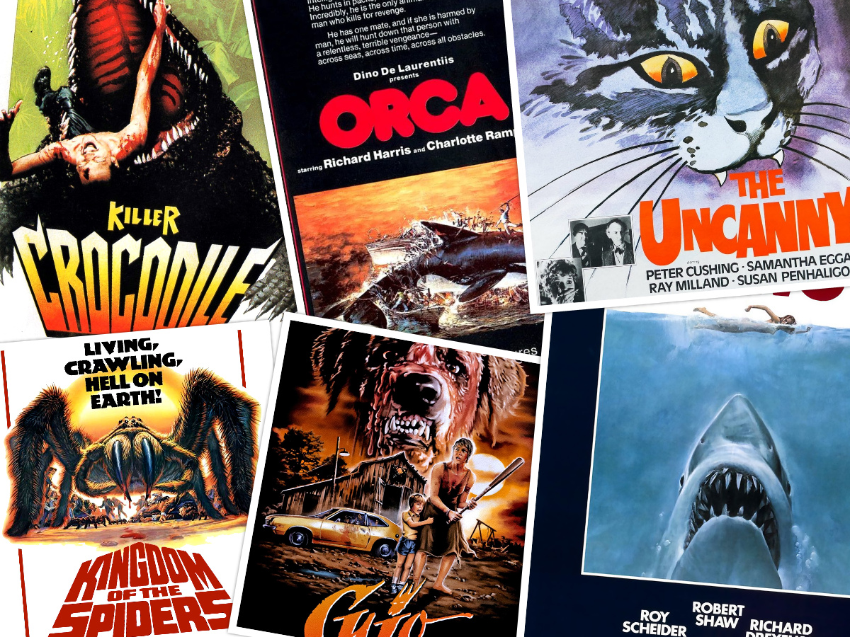 collage of animal themed horror posters