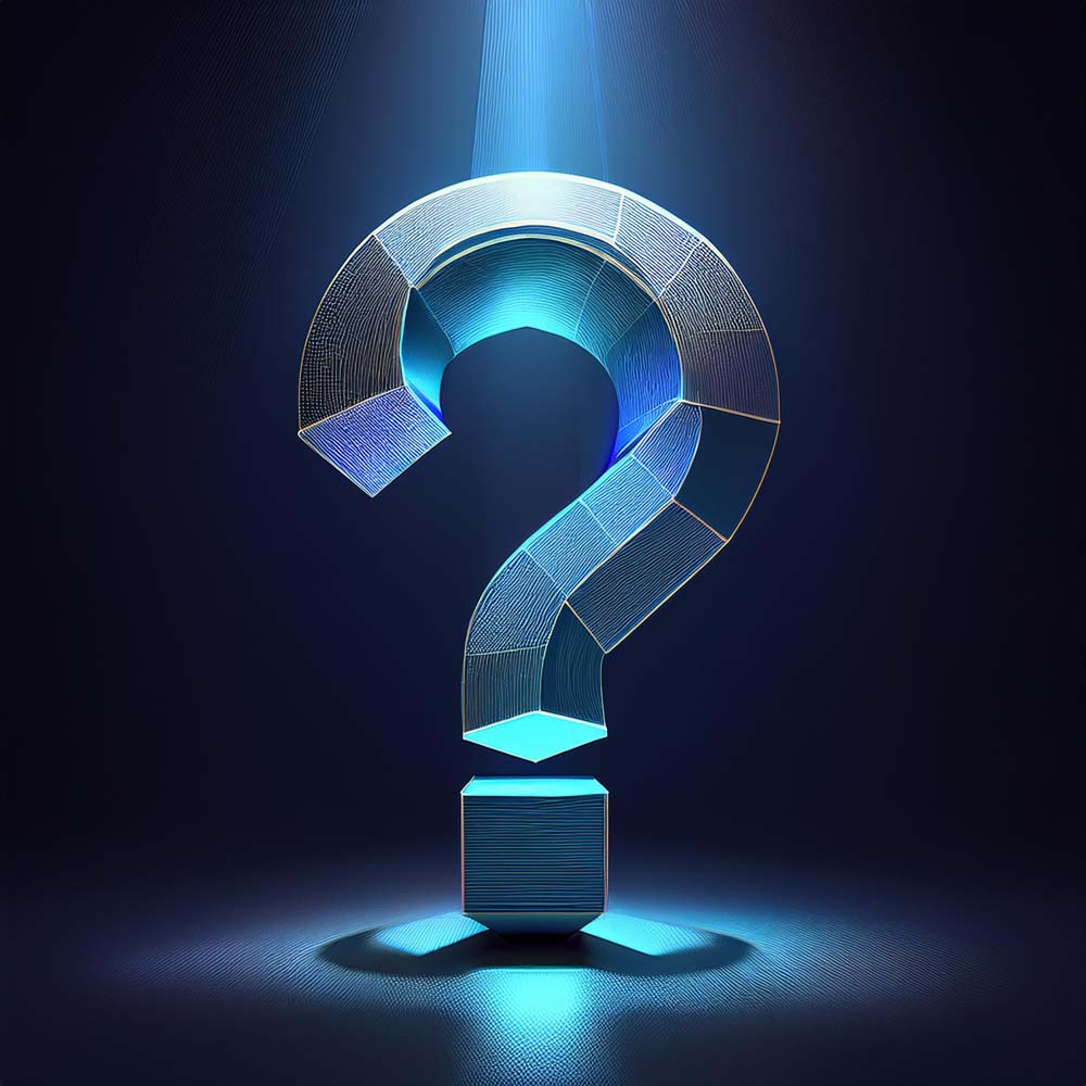 a question mark with a blue spotlight