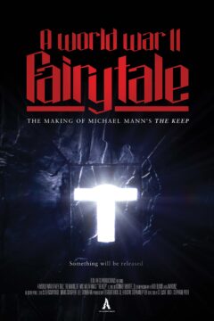 Poster for A World War II Fairytale, featuring the title in bold red lettering and a glowing half-cross graphic.
