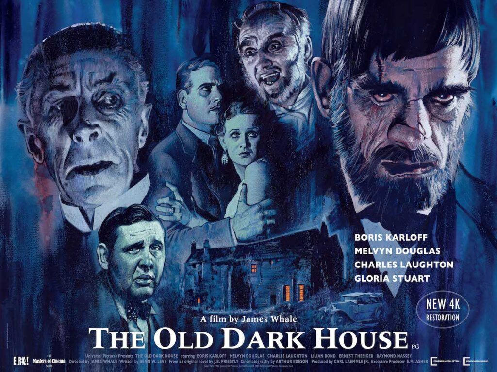 A poster for the film, different characters looking forward with a blue tint.